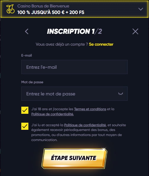 Registro en QuickWin Casino