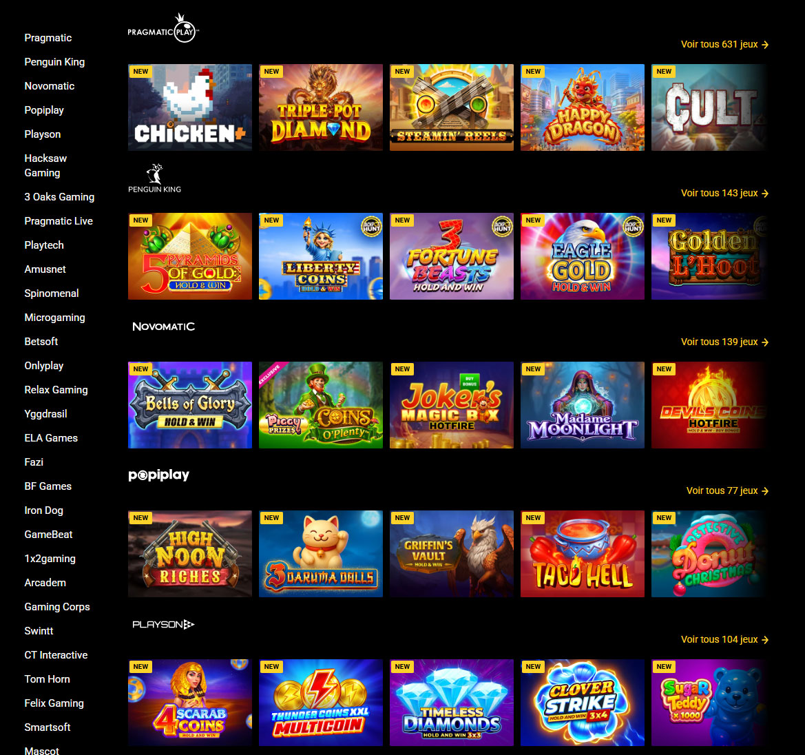 Proveedores de Zet Casino