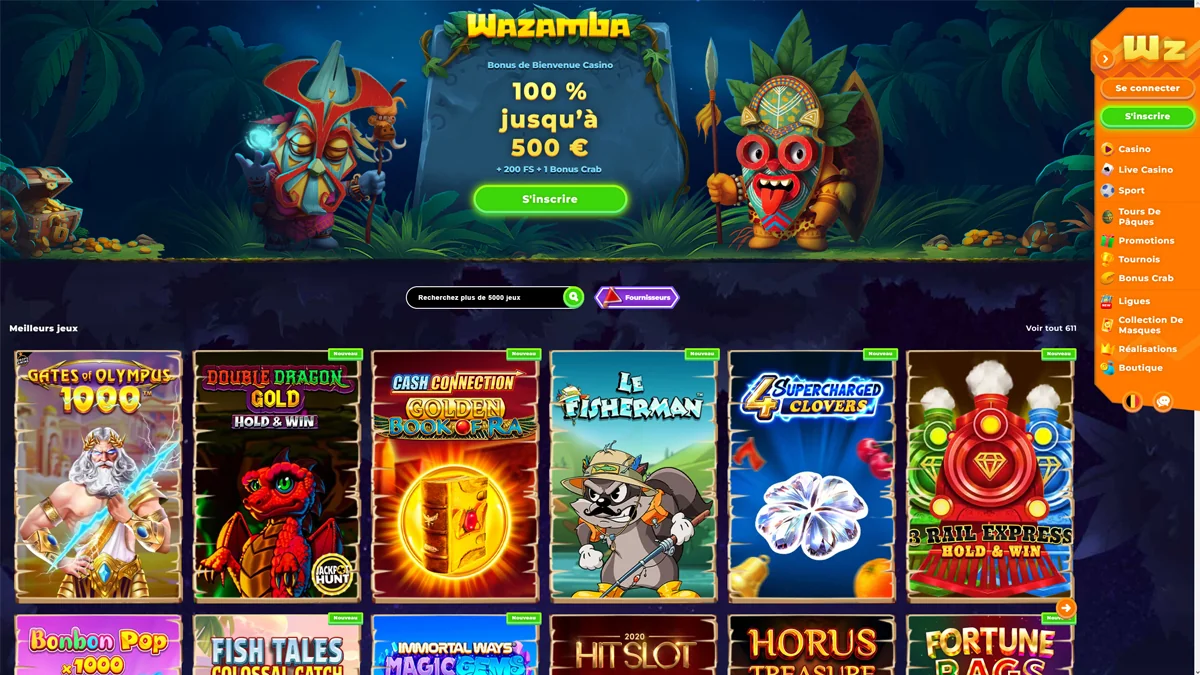 Wazamba Casino Homescreen