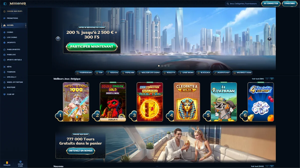 Millioner Casino Homescreen